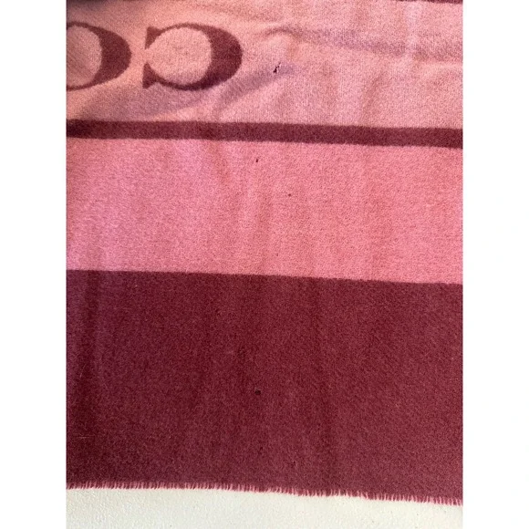 NWT Coach Wool Varsity Stripe Oversized Muffler Scarf F76388 Wine Pink Fringe - Picture 5 of 10